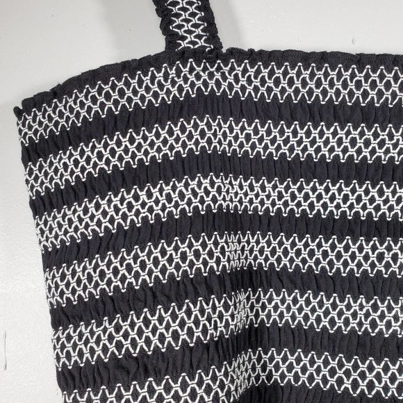 Aeropostale Embroidered Striped Wide Strap Cropped Smocked Tank Top Black XL - Picture 3 of 11